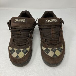 Vintage Y2K Rare Duff Shoes Skateboarding Barletta Fat Tongue Brown Argyle Sz 8
